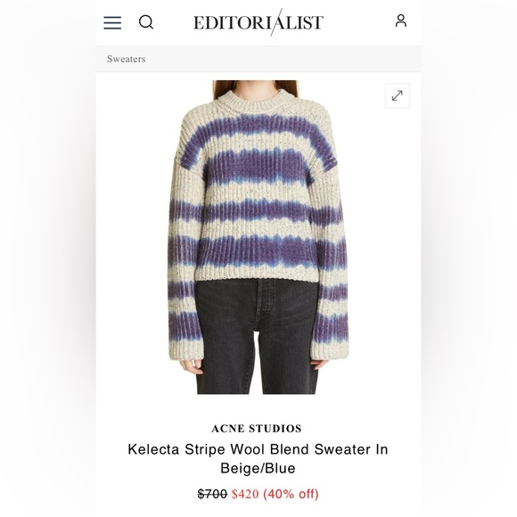 ACNE STUDIOS Kelecta Stripe Wool Blend Sweater In Beige/Blue - Picture 2 of 11